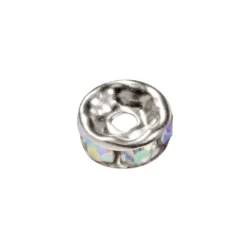 Strass-Rondell mit Strass-Steinen, Ø0,8 cm, 10 Stück, silber/mondstein irisierend