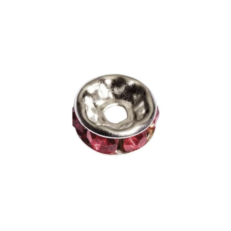 Strass-Rondell mit Strass-Steinen, Ø0,8 cm, 10 Stück, silber/rubin