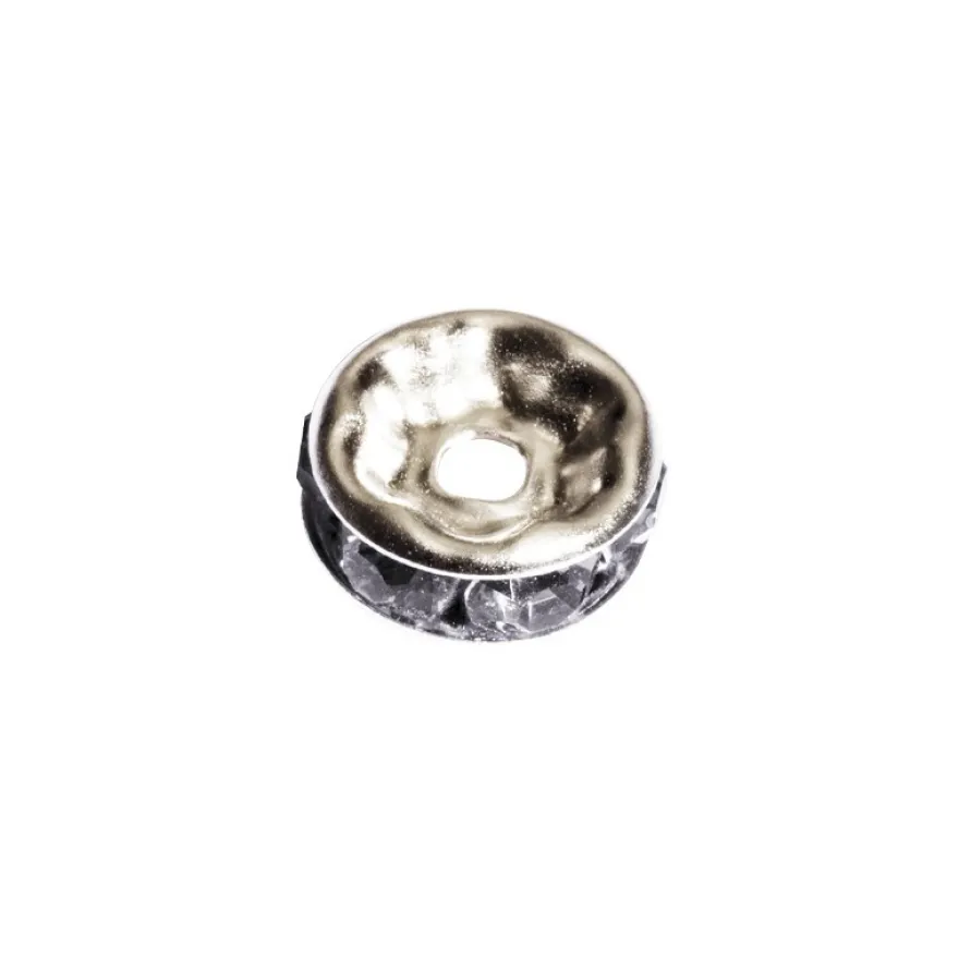 Strass-Rondell mit Strass-Steinen, Ø0,8 cm, 10 Stück, silber/rauchquarz