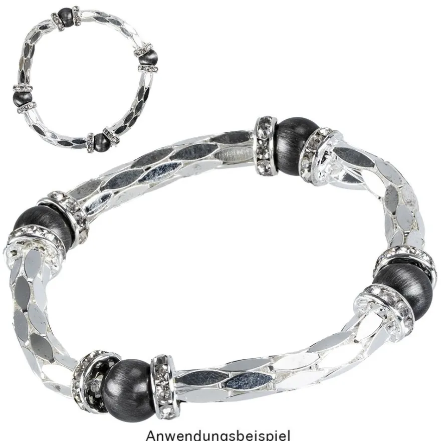 Stretchy Tubes, inkl. Strass-Rondelle, silber, 4 cm, 4 Stück