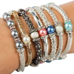 Stretchy Tubes, inkl. Strass-Rondelle, silber, 4 cm, 4 Stück