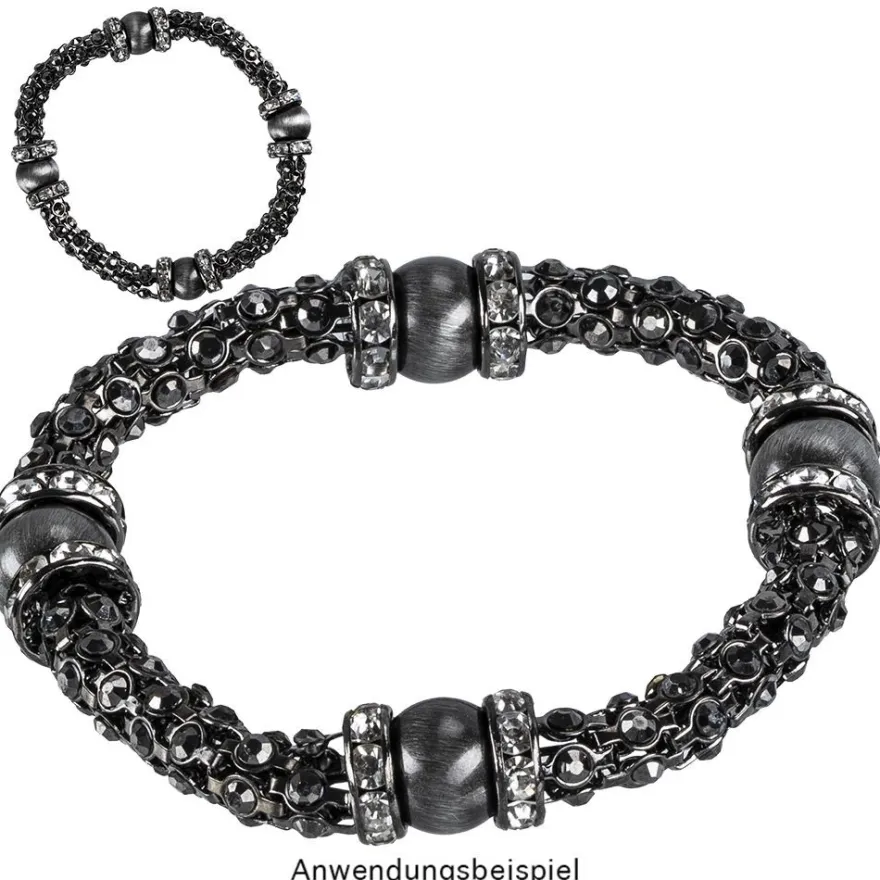 Stretchy Tubes, inkl. Strass-Rondelle, anthrazit mit Strass, 4 cm, 4 Stk.