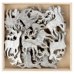 Streudeko, Hirsche, 3cm x 4cm, 2mm stark, silber, 24 Stück