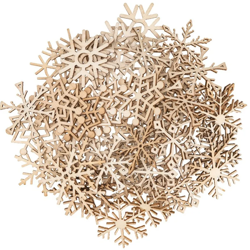 Streu-Deko, Holz, Eiskristalle 2, 9 versch. Designs, je 7 Stück, 1,6mm stark, natur, 63 Teile