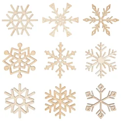 Streu-Deko, Holz, Eiskristalle 2, 9 versch. Designs, je 7 Stück, 1,6mm stark, natur, 63 Teile