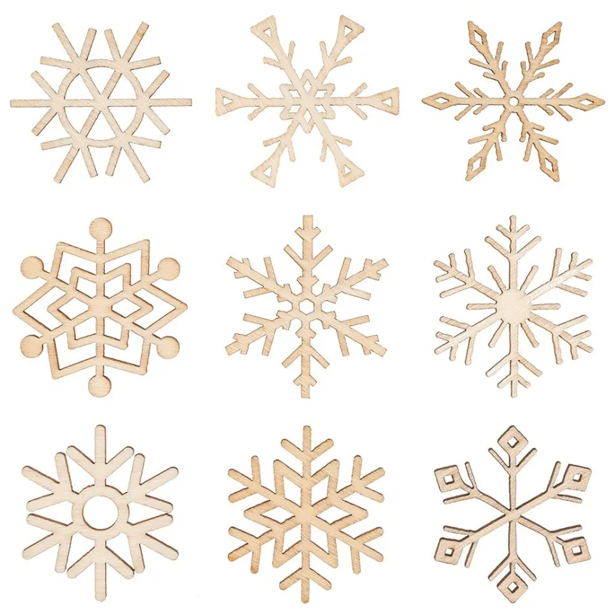 Streu-Deko, Holz, Eiskristalle 2, 9 versch. Designs, je 7 Stück, 1,6mm stark, natur, 63 Teile