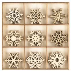 Streu-Deko, Holz, Eiskristalle, 9 versch. Designs, je 5 Stück, 45-teilig