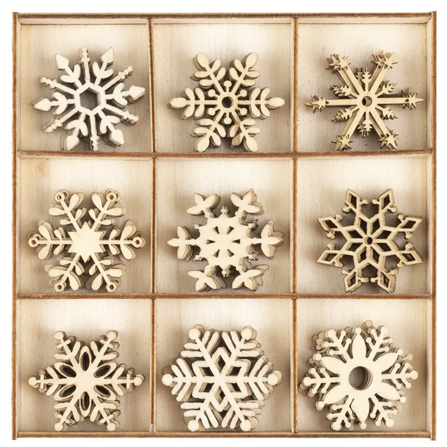 Streu-Deko, Holz, Eiskristalle, 9 versch. Designs, je 5 Stück, 45-teilig