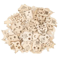 Streu-Deko, Holz, Eulen, 9 versch. Designs, je 7 Stück, 1,6mm stark, natur, 63 Teile