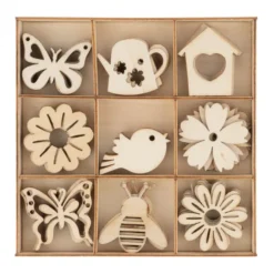 Streu-Deko, Holz, Frühling, 9 versch. Designs, je 6 Stück, 54-teilig