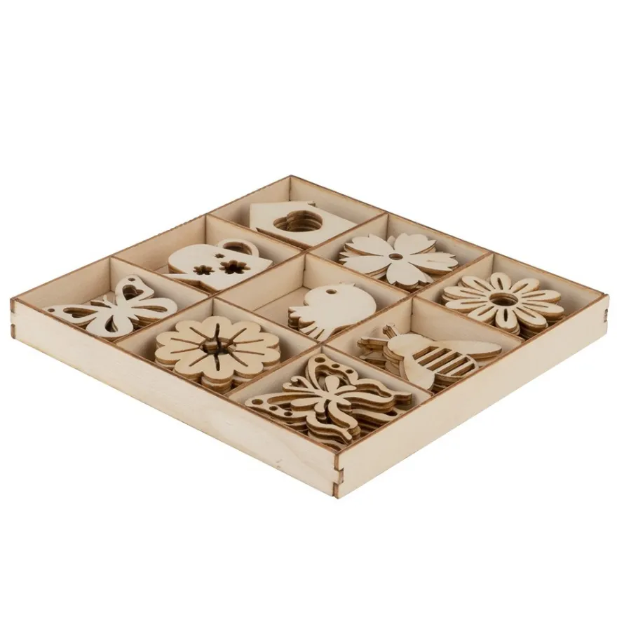 Streu-Deko, Holz, Frühling, 9 versch. Designs, je 6 Stück, 54-teilig