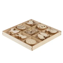 Streu-Deko, Holz, Frohe Ostern, 9 versch. Designs, je 6 Stück, 54-teilig