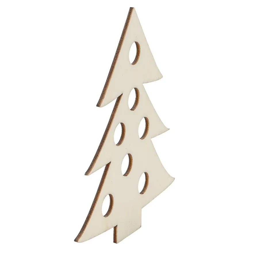 Streu-Deko, Holz, Tannenbäume, 9 versch. Designs, je 3 Stück, 8cm groß, 1mm stark, natur, 27-teilig