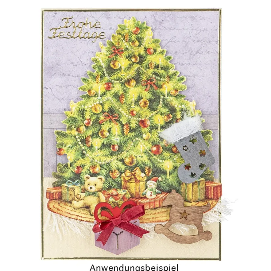 Streu-Deko, Holz, Weihnachten, 9 versch. Designs, je 7 Stück, 1,6mm stark, natur, 63 Teile