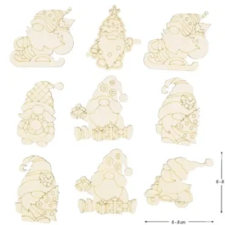 Streu-Deko, Holz, Wichtel, 6 versch. Designs, 3x 3 Stück, 3x 6 Stück 1mm stark, natur, 27 Teile