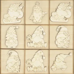 Streu-Deko, Holz, Wichtel, 6 versch. Designs, 3x 3 Stück, 3x 6 Stück 1mm stark, natur, 27 Teile