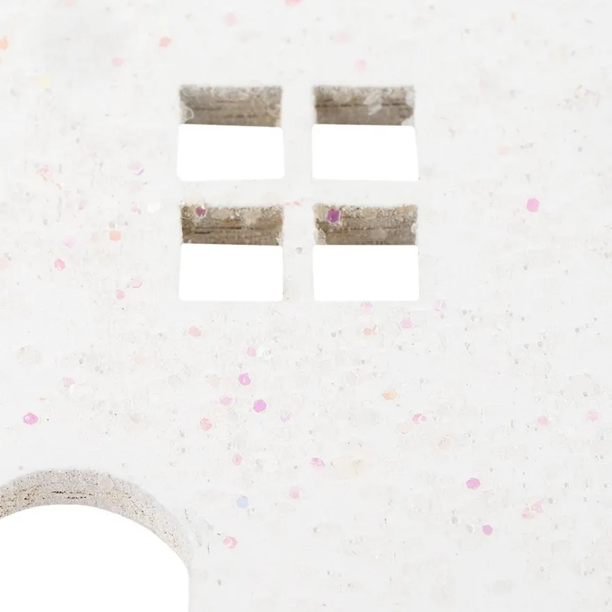 Streudeko, Häuser, 3,5cm x 3,8cm, 2mm stark, weiß mit irisierendem Glitzer, 24 Stück