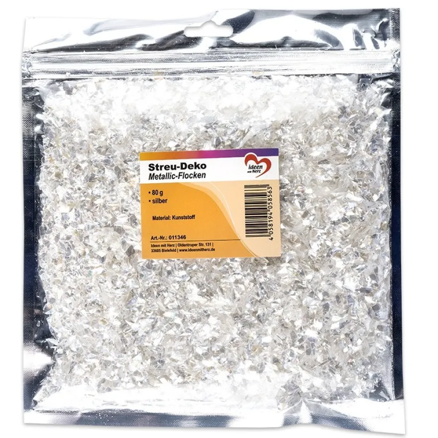 Streu-Deko, Metallic-Flocken, silber, 80g