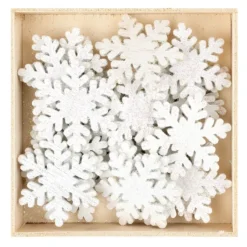 Streudeko, Schneeflocken, Ø 4cm, 2mm stark, weiß mit irisierendem Glitzer, 24 Stück