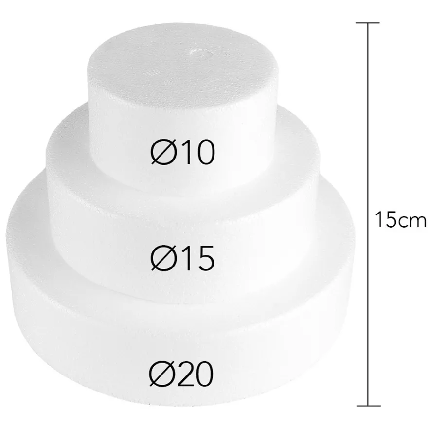 Styropor-Torte, 3 Styropor-Podeste, Ø20 cm, Ø15 cm, Ø10 cm