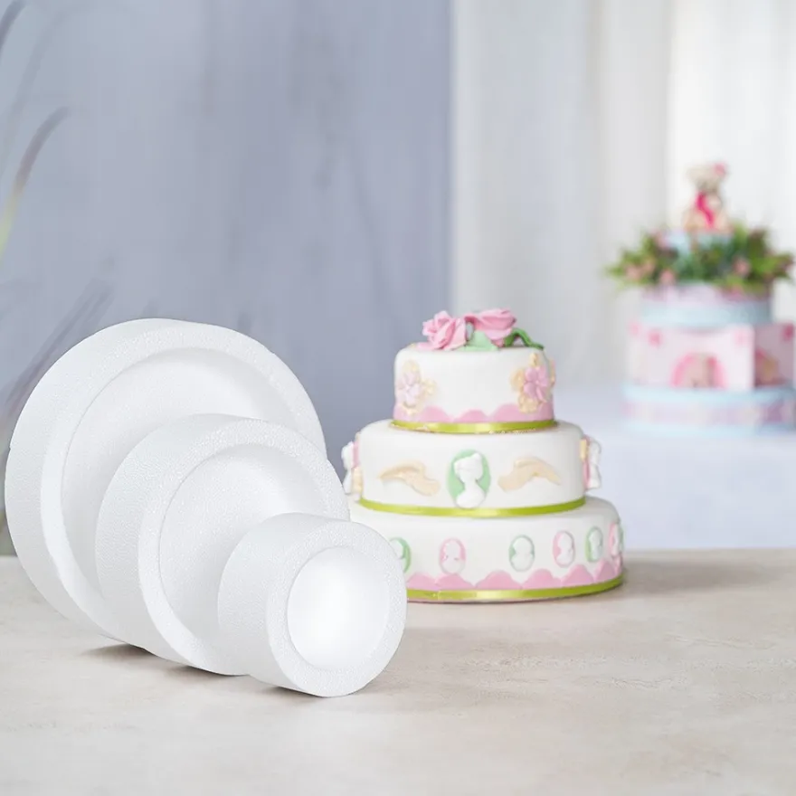 Styropor-Torte, 3 Styropor-Podeste, Ø20 cm, Ø15 cm, Ø10 cm