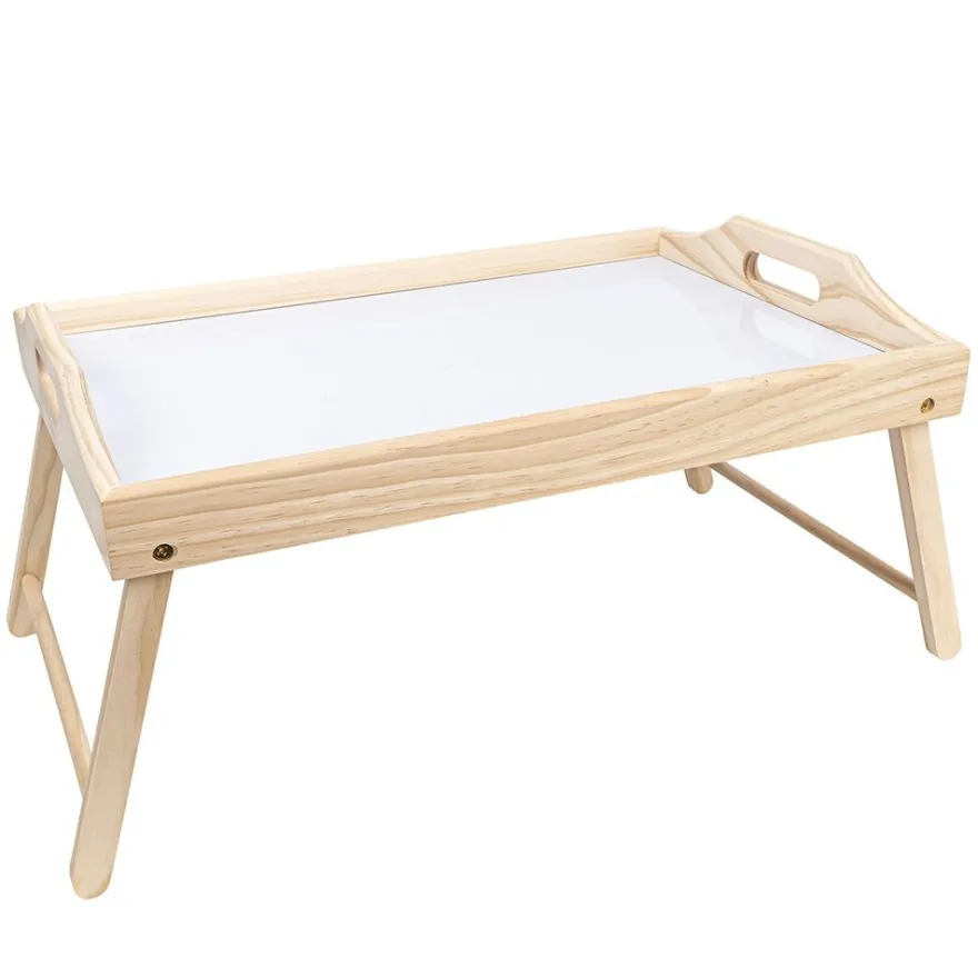Tablett aus Holz, mit Klappbeinen & Tragegriff, 45cm x 4,2cm x 31cm, mit Arbeitsfläche