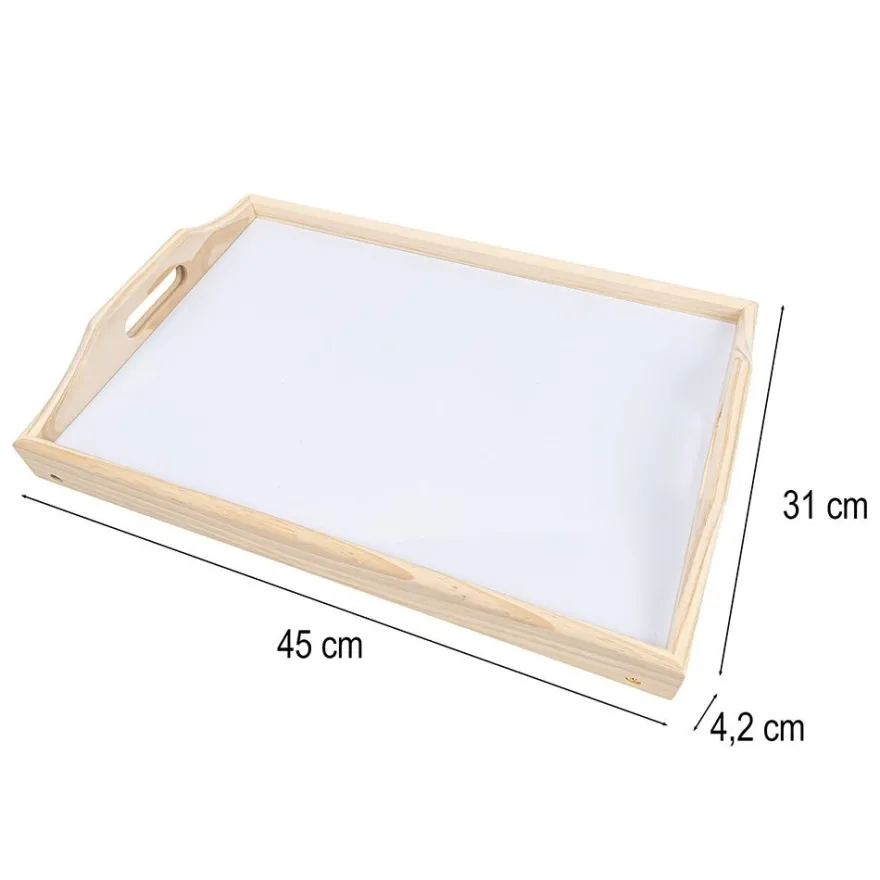 Tablett aus Holz, mit Klappbeinen & Tragegriff, 45cm x 4,2cm x 31cm, mit Arbeitsfläche