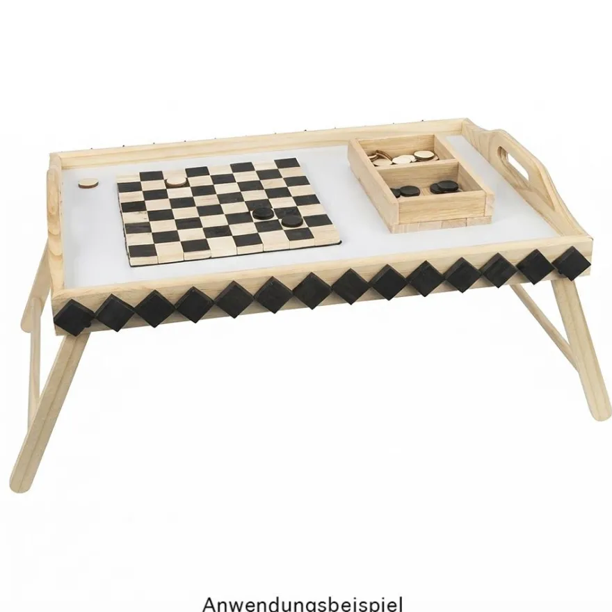 Tablett aus Holz, mit Klappbeinen & Tragegriff, 45cm x 4,2cm x 31cm, mit Arbeitsfläche