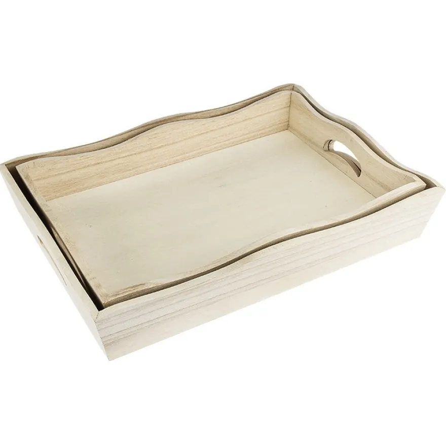 Tabletts aus Holz, 5,5cm x 31cm x 21cm & 6,5cm x 33cm x 23cm, 2 Stück
