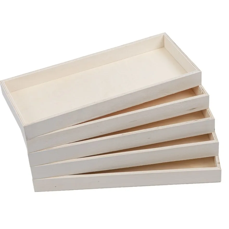 Tabletts, Holz, rechteckig, 27cm x 12cm x 2,5cm, ohne Griff, 5 Stück