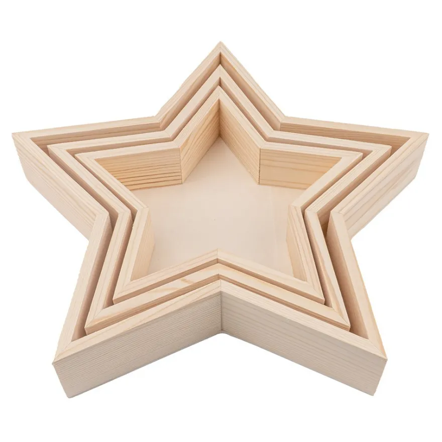 Tabletts, Holz, Sternform, verschiedene Größen, 3 Stück