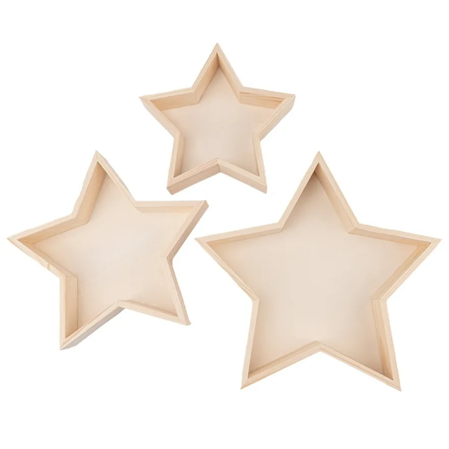 Tabletts, Holz, Sternform, verschiedene Größen, 3 Stück
