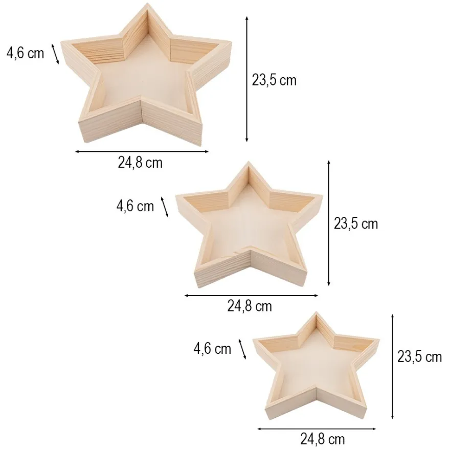 Tabletts, Holz, Sternform, verschiedene Größen, 3 Stück