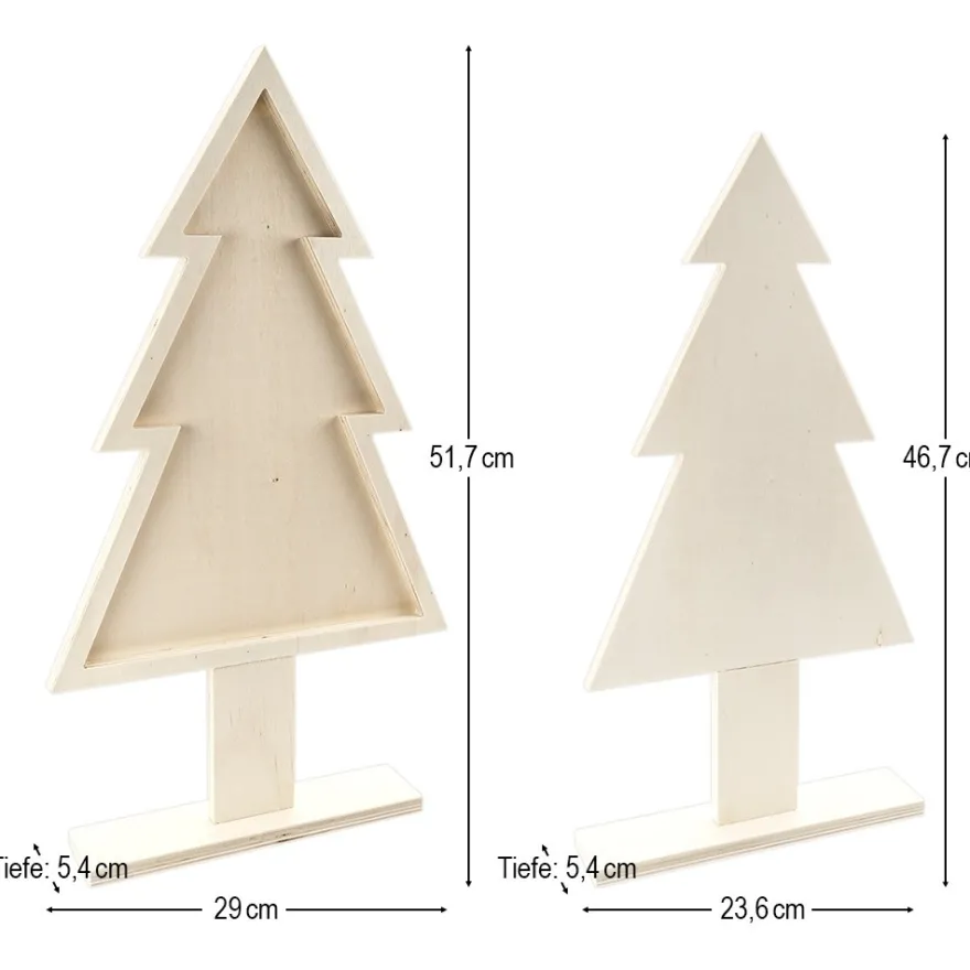Tannen aus Holz, zum Aufstellen, 2 verschiedene Ausführungen, jeweils mit Sockel, 6-teilig