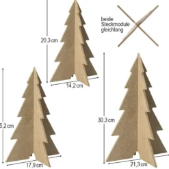 Tannenbaum-Rohlinge, zum Aufstellen, 3 verschiedene Größen, 4mm stark, 3 Stück