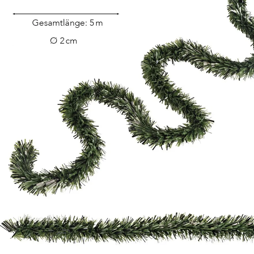 Tannen-Girlande, Duo-Color, Design 2, 5m lang, Ø 2cm, grün/schwarz