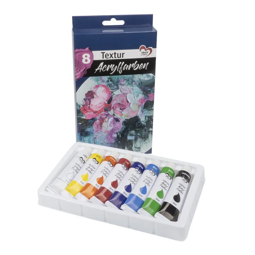 Textur-Acrylfarben, 8 verschiedene Farben, je 18ml