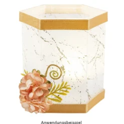 Tisch-Laternen, Hexagon, 10cm hoch, transparent-weiß, 5 Stück