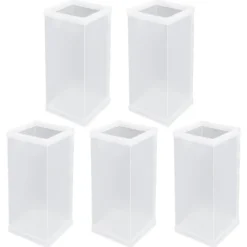 Tisch-Laternen, Quader, Laterne & Fuß: 8,5cm x 8,5cm, 20cm hoch, transparent-weiß,, 5 Stück