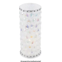 Tisch-Laternen, Zylinder, Laterne: Ø7,8cm, Fuß: Ø9cm, 20cm hoch, transparent-weiß, 5 Stück