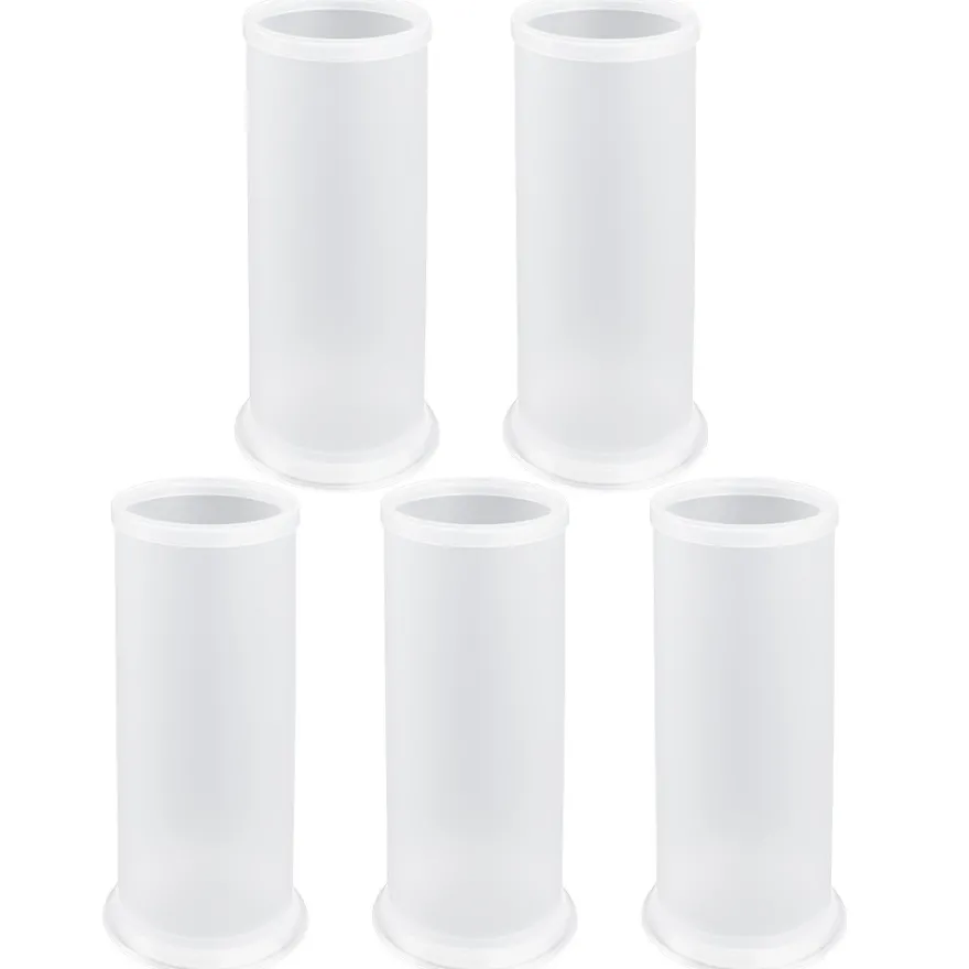 Tisch-Laternen, Zylinder, Laterne: Ø7,8cm, Fuß: Ø9cm, 20cm hoch, transparent-weiß, 5 Stück