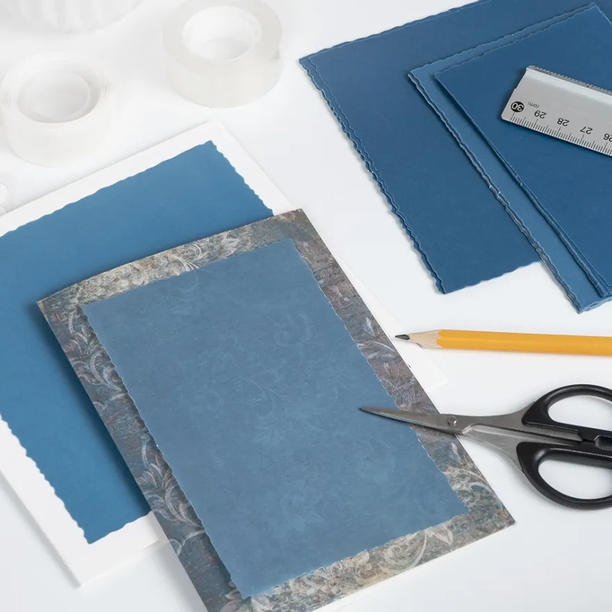 Transparentpapier-Aufleger, mit Büttenrand, 9cm x 14cm, 130g/m², blau, 20 Blatt