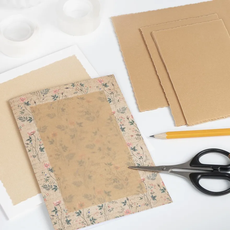 Transparentpapier-Aufleger, mit Büttenrand, 9cm x 14cm, 100g/m², gold, 20 Blatt