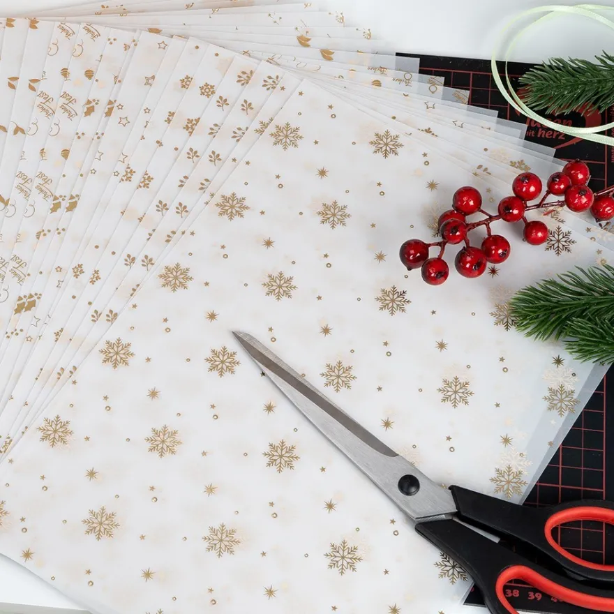Transparentpapier mit Goldfolienveredelung, Sortierung 4, DIN A4, 10 Designs, weiß, 20 Bogen