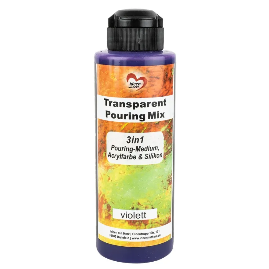 Transparent-Pouring-Mix, 3 in 1, Medium, Acrylfarbe & Silikonöl, violett, 180 ml