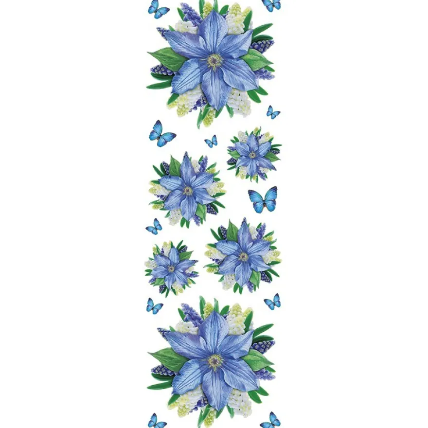 Transparent-Stickerbogen, Blumen in Blau-Violett, 10cm x 30cm, 10 Bogen