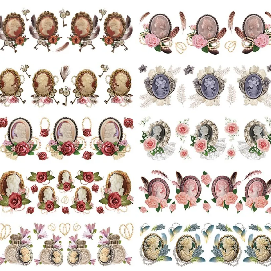 Transparent-Stickerbogen, Broschen, verschiedene Designs, 10cm x 30cm, 10 Bogen