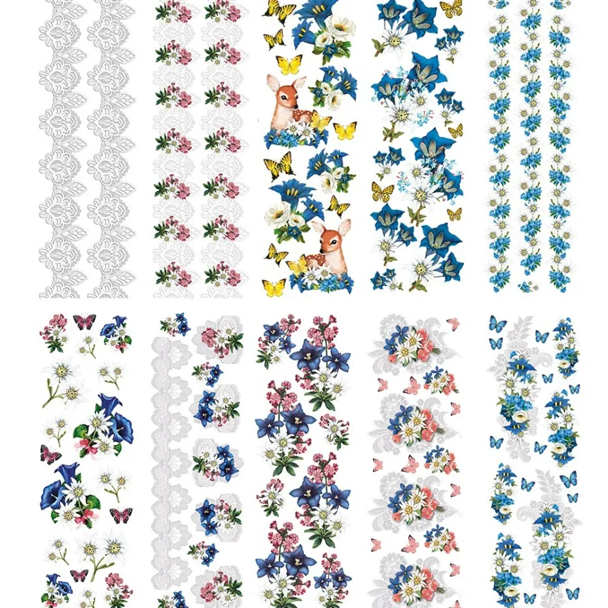 Transparent-Stickerbogen, Edelweiß & Spitze, verschiedene Designs, 10cm x 30cm, 10 Bogen