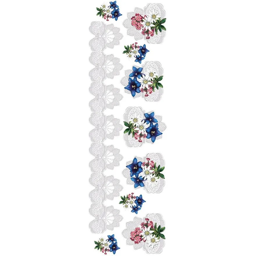 Transparent-Stickerbogen, Edelweiß & Spitze, verschiedene Designs, 10cm x 30cm, 10 Bogen
