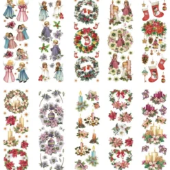 Transparent-Stickerbogen, Engel & weihnachtliche Floristik, versch. Designs, 10cm x 30cm, 10 Bogen
